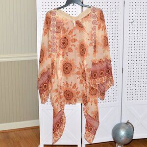 Plus Size 2X Truth NYC Orange Embroidered Kimono Cardigan Long Sleeve Cover-Up